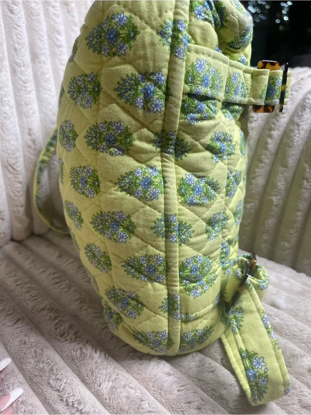 Vera Bradley Kerala Elephants Quilted Sling Backpack Green Floral Bag